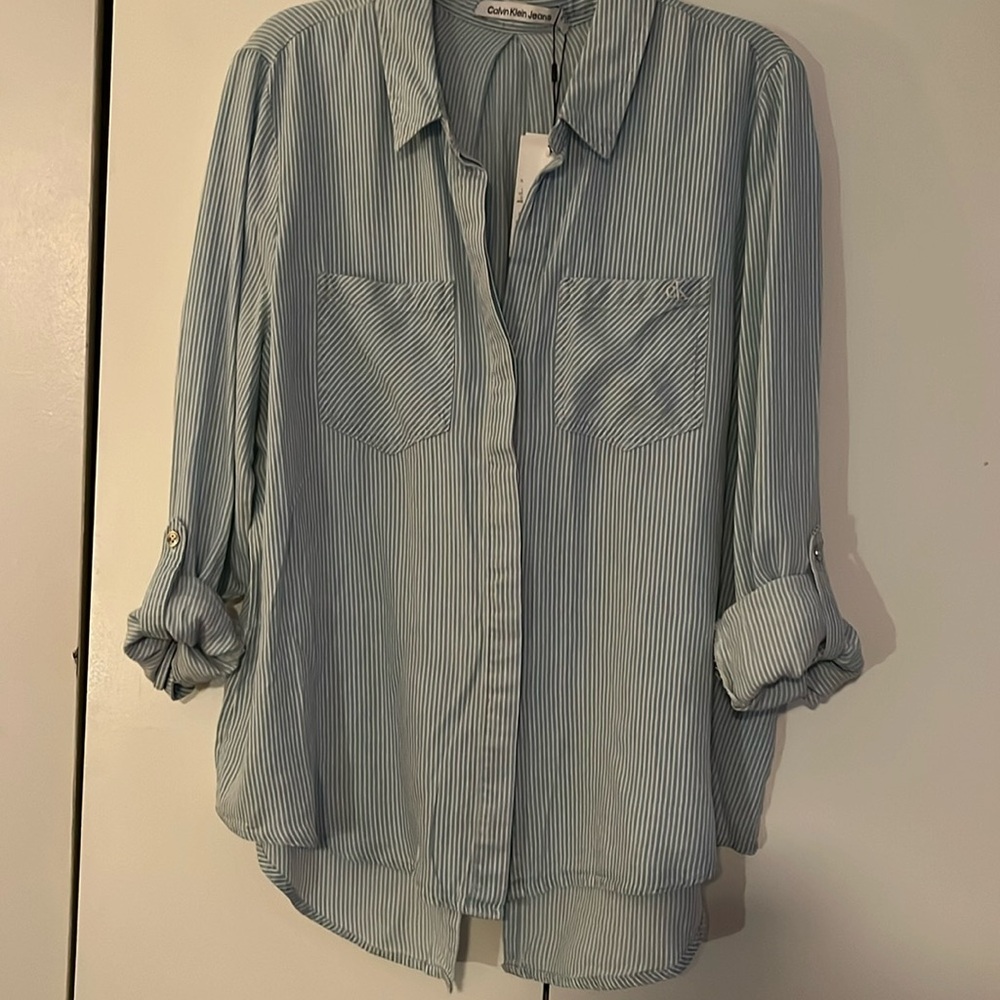 Calvin Klein railroad stripe blouse